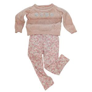 BCBG Girls Toddler Sweater & Floral Leggings Set 4T Pink Knit